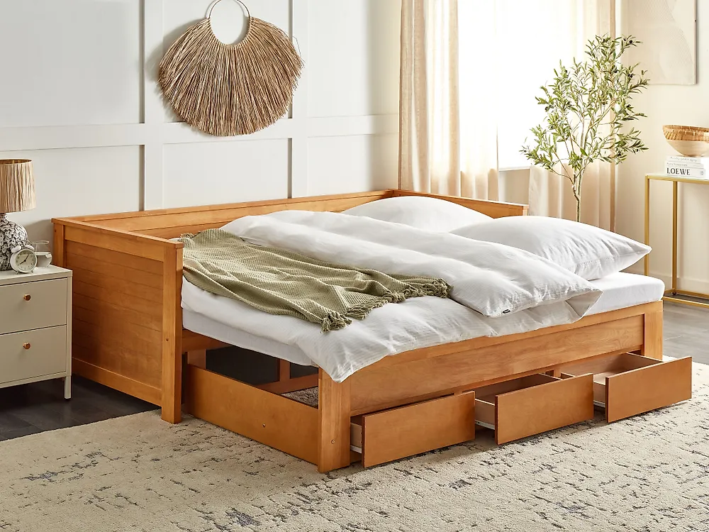 Bett mit Schubladen Holz CAHORS 90 x 200 cm Braun