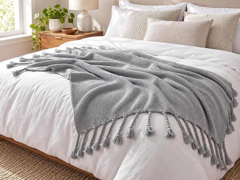 Blanket NAZILLI Cotton 125 x 150 cm Light Grey