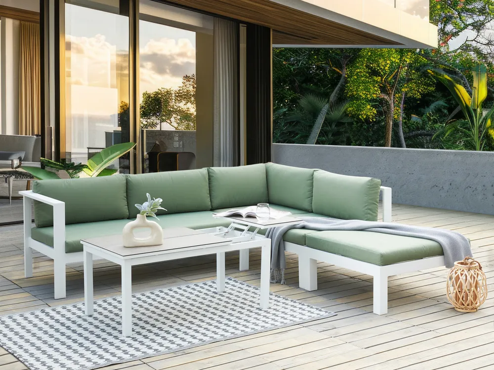 Garten Ecksofa mit Tisch 5-Sitzer MESSINA Metall Grün linksseitig