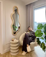 Wall Mirror MONTVALEN 59 cm 150 cm Paulownia Wood Light Brown_1185006