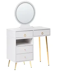 Schminktisch mit Spiegel und Hocker YVES LED Weiß_881920