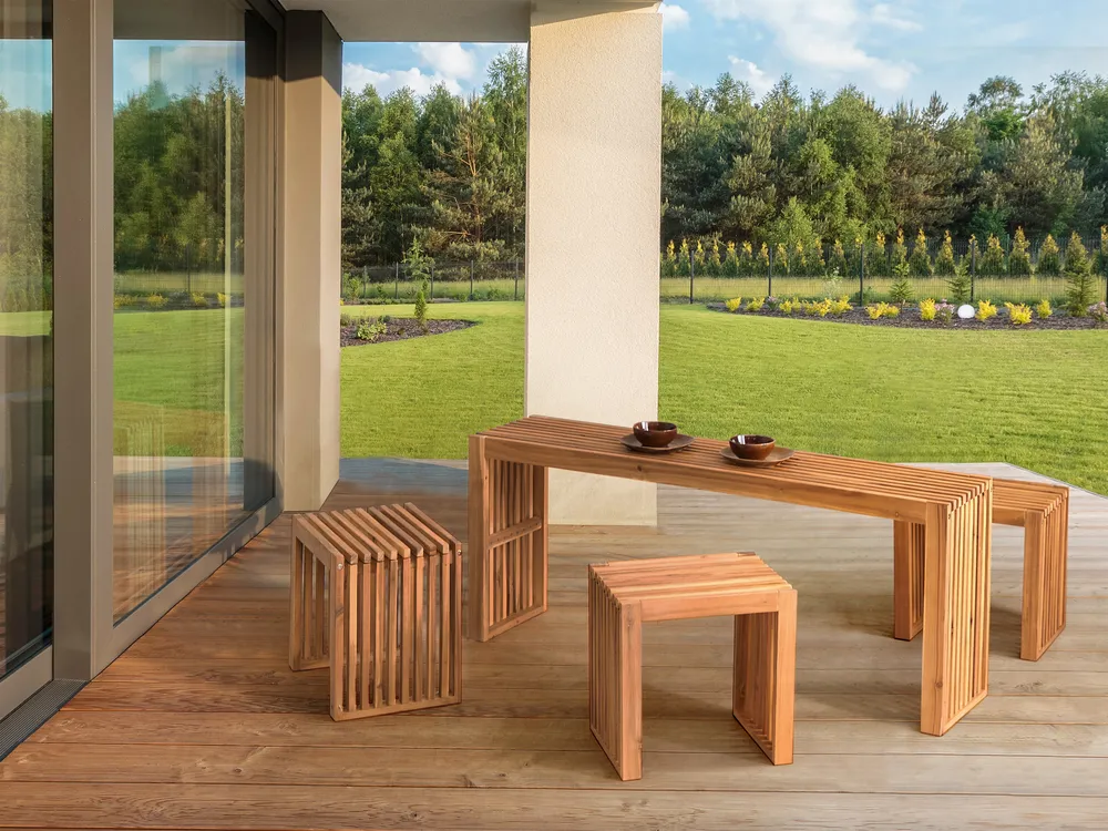 Outdoor Couchtisch BELLANO 150 cm 35 cm Akazienholz Braun_921891
