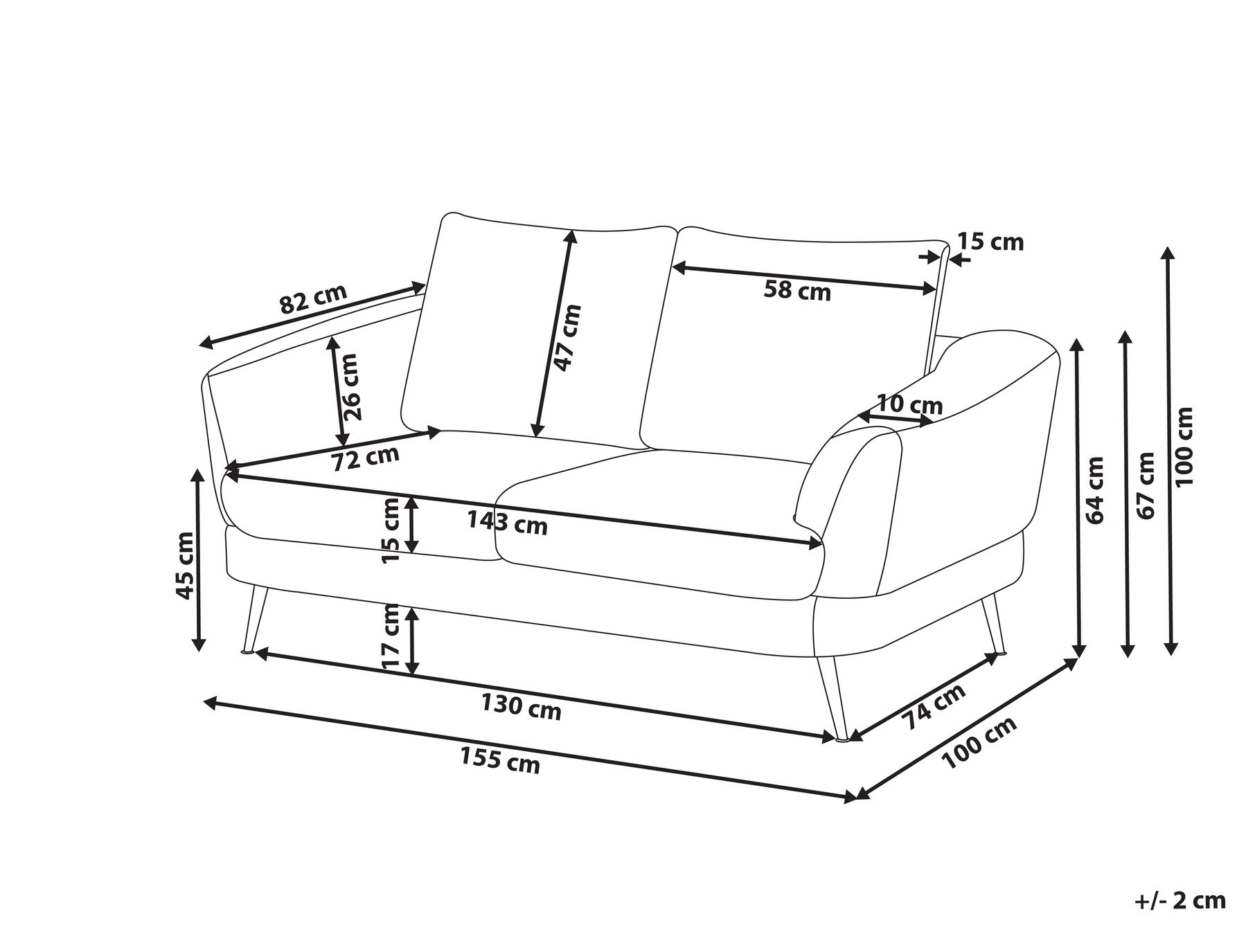 Sofa 2-Sitzer KJAER Chenillegewebe Taupe_1006910