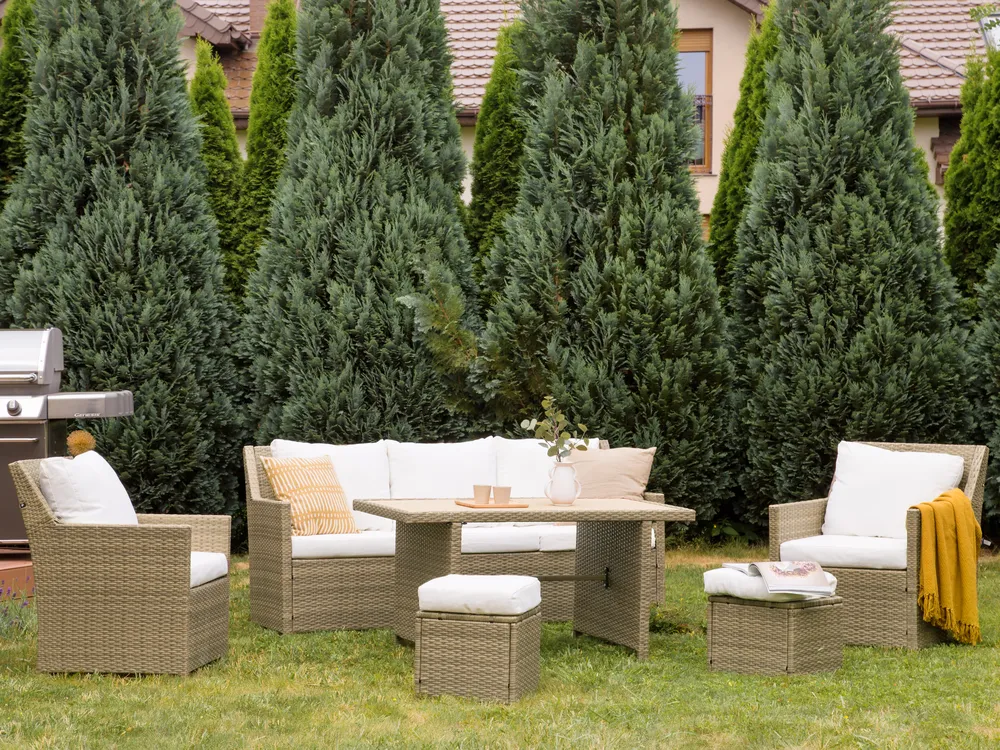 Lounge Set mit Tisch und Ottomane 5-Sitzer FONTI inkl. Kissen Polyrattan Braun_870281