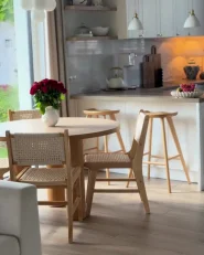 Set of 2 Dining Chairs OZELLA Wood Light Brown/ Beige_1018282