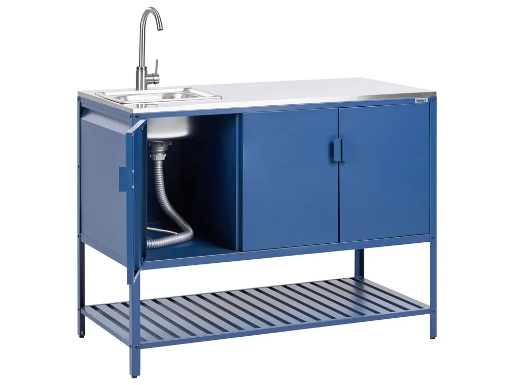 Outdoor-Küche 2er Set mit Spüle MAENZA Blau Metall_1044962