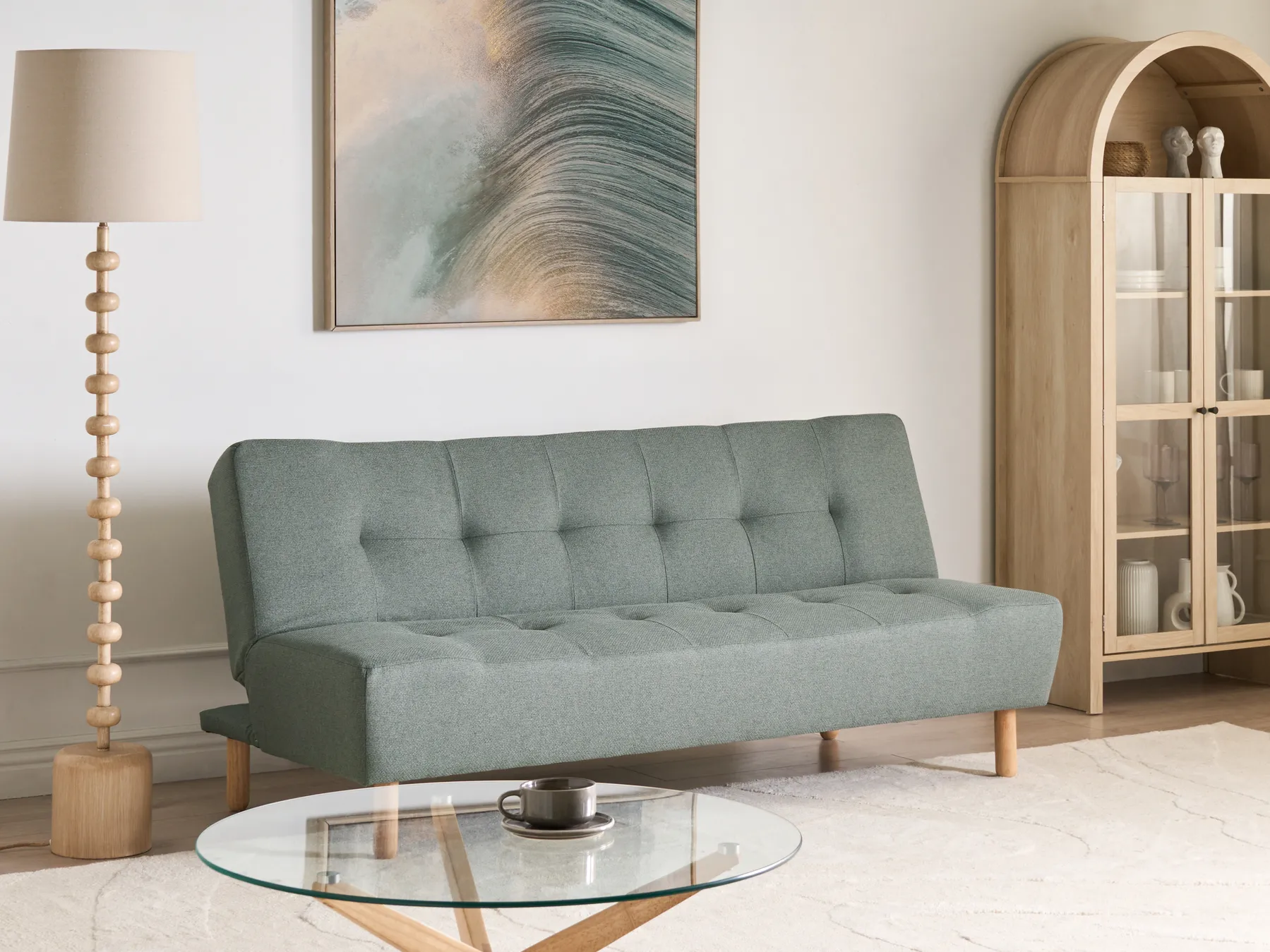 Sofa Bed 3 Seater ALSTEN Fabric Green_1003774