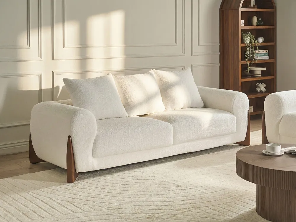 Living Room Set 6 Seater VINLIDEN Boucle White_1048411