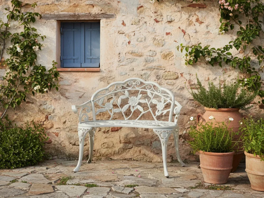 Gartenbank PIURA 88 cm Metall Weiß