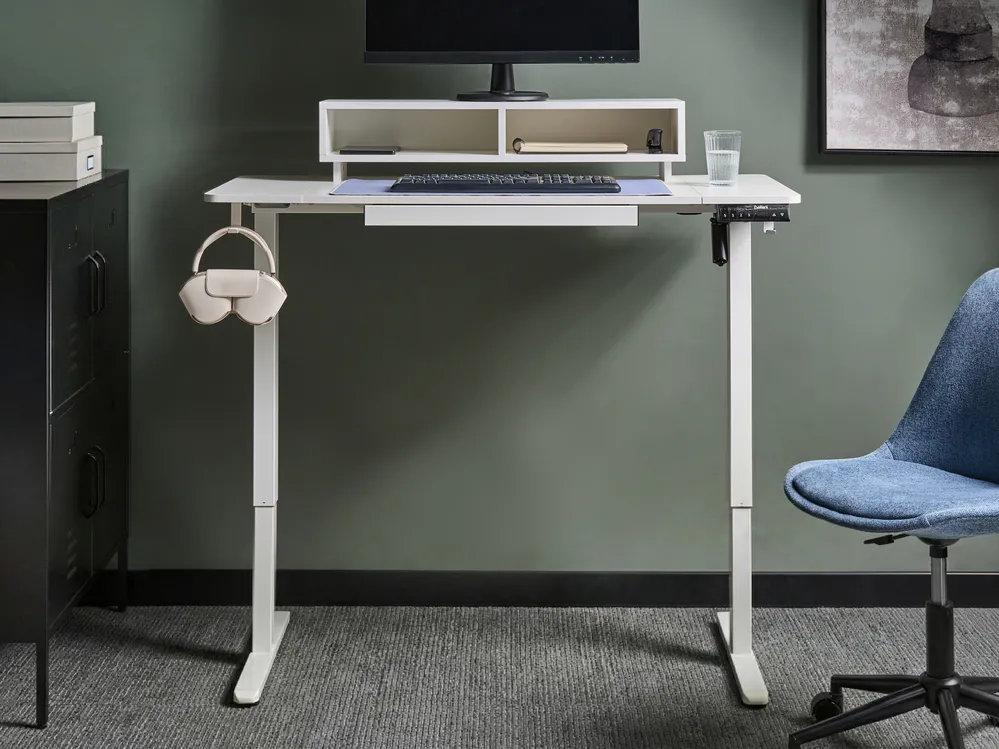 Schreibtisch elektrisch höhenverstellbar LUCAMA 120 cm 60 cm mit USB-Anschluss Weiß_1030915