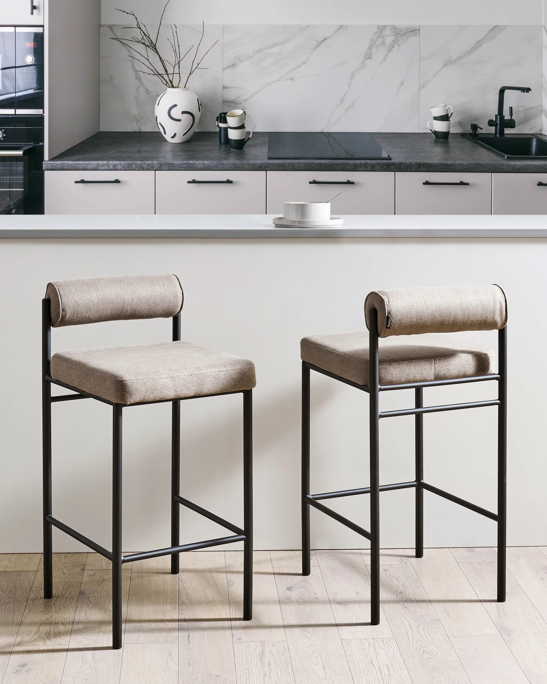 Set of 2 Bar Chairs AMAYA Fabric Taupe_957162