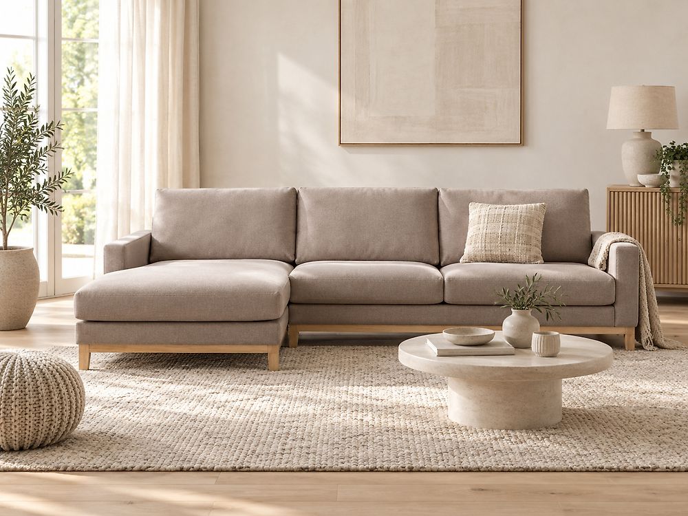 Ugaona sofa SIGGARD Tkanina Sivo-bež desnoruki