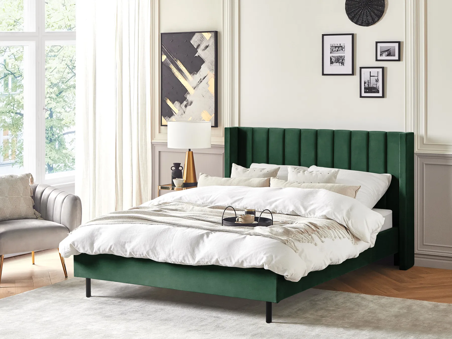 Bed Velvet VILLETTE 160 x 200 cm (EU King Size) Dark Green_745592