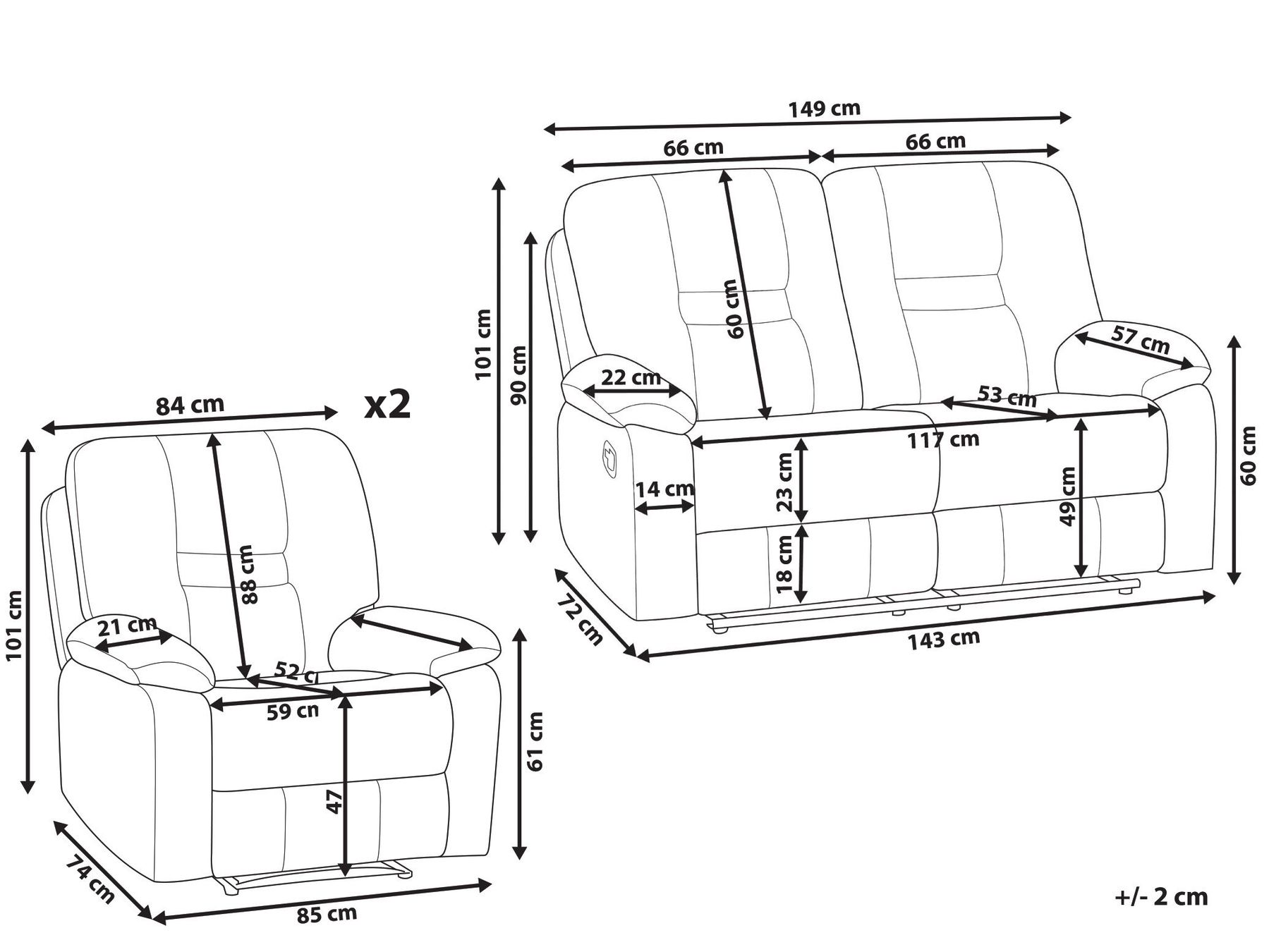 Sofa Set manuell verstellbar 4-Sitzer BERGEN Kunstleder Weiß_1064758