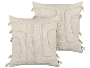 Dekokissen 2er Set PLEIONE 45 x 45 cm Baumwolle Hellbeige Geometrisches Muster_840294