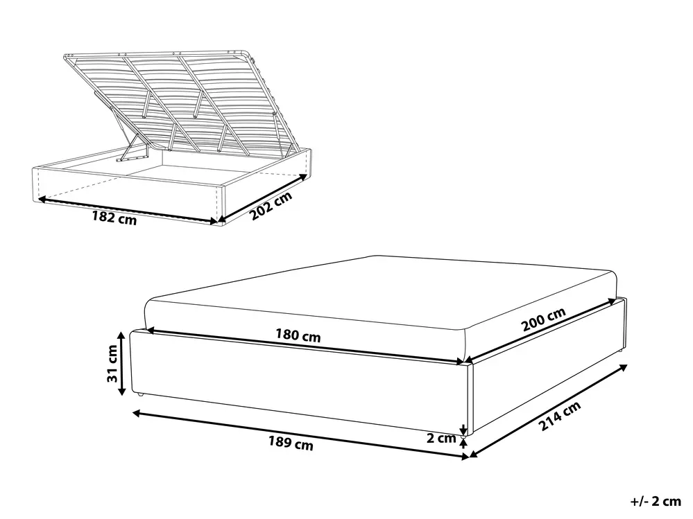 Bett mit Stauraum ohne Kopfteil DINAN Stoff Hellbraun 180 x 200 cm_780283