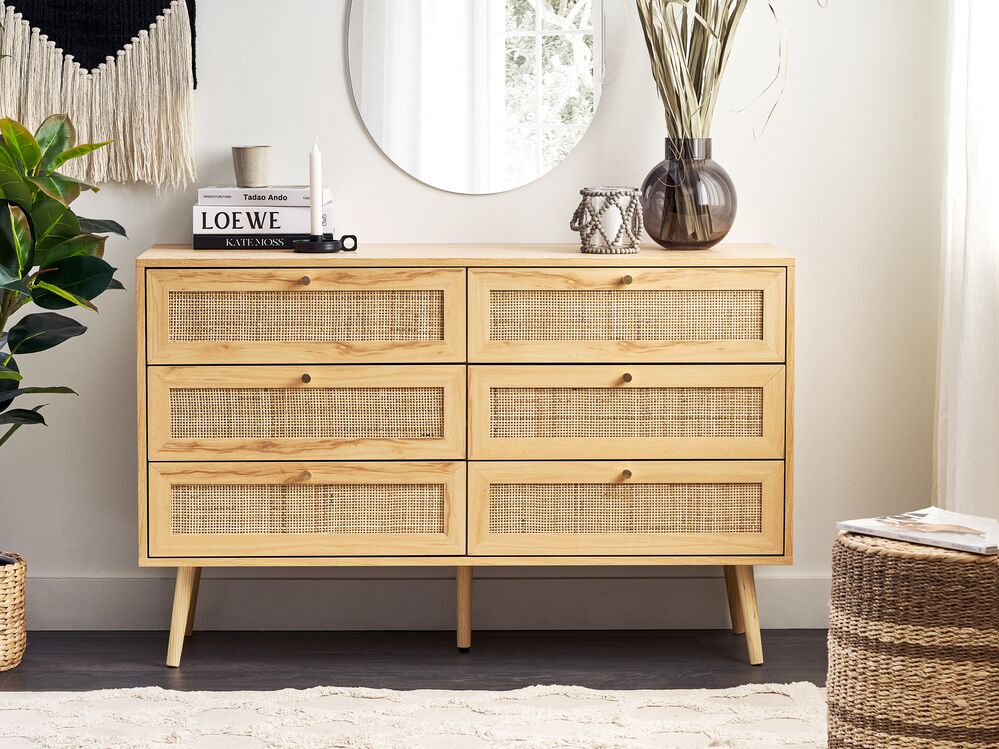 Kommode mit 6 Schubladen PEROTE Rattan Hellbraun