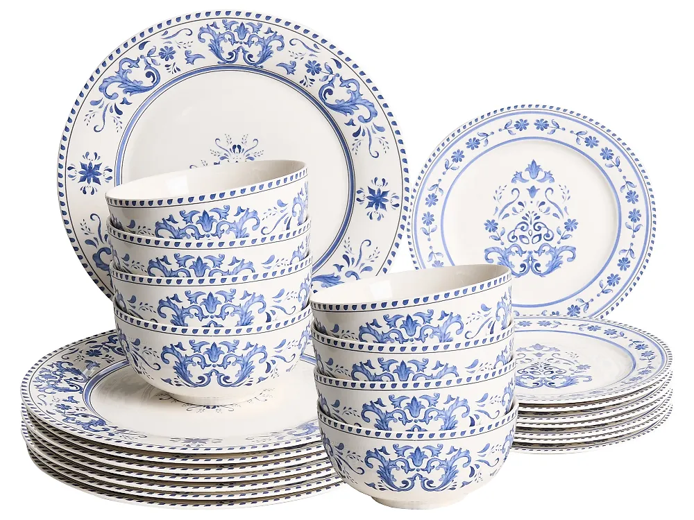 Tafelservice 24-teilig GALANGAL Porzellan Weiß / Blau