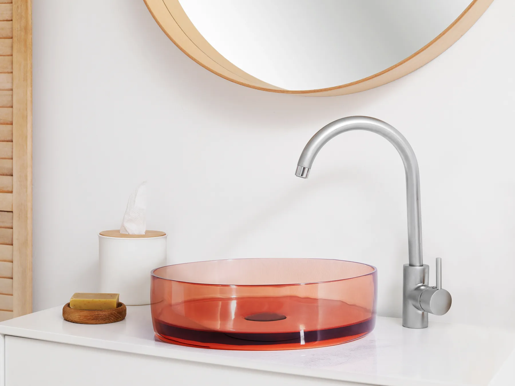 Countertop Basin TOLOSA ⌀ 360 mm Solid Surface Light Red_891633
