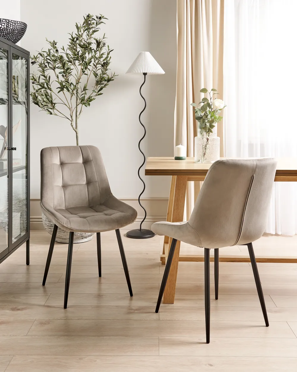 Esszimmerstuhl 2er Set MELROSE Samtstoff Taupe
