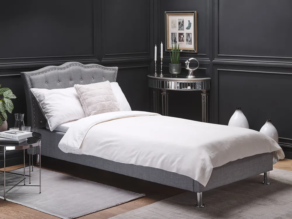 Bett mit Stauraum METZ Stoff Hellgrau 90 x 200 cm_799471