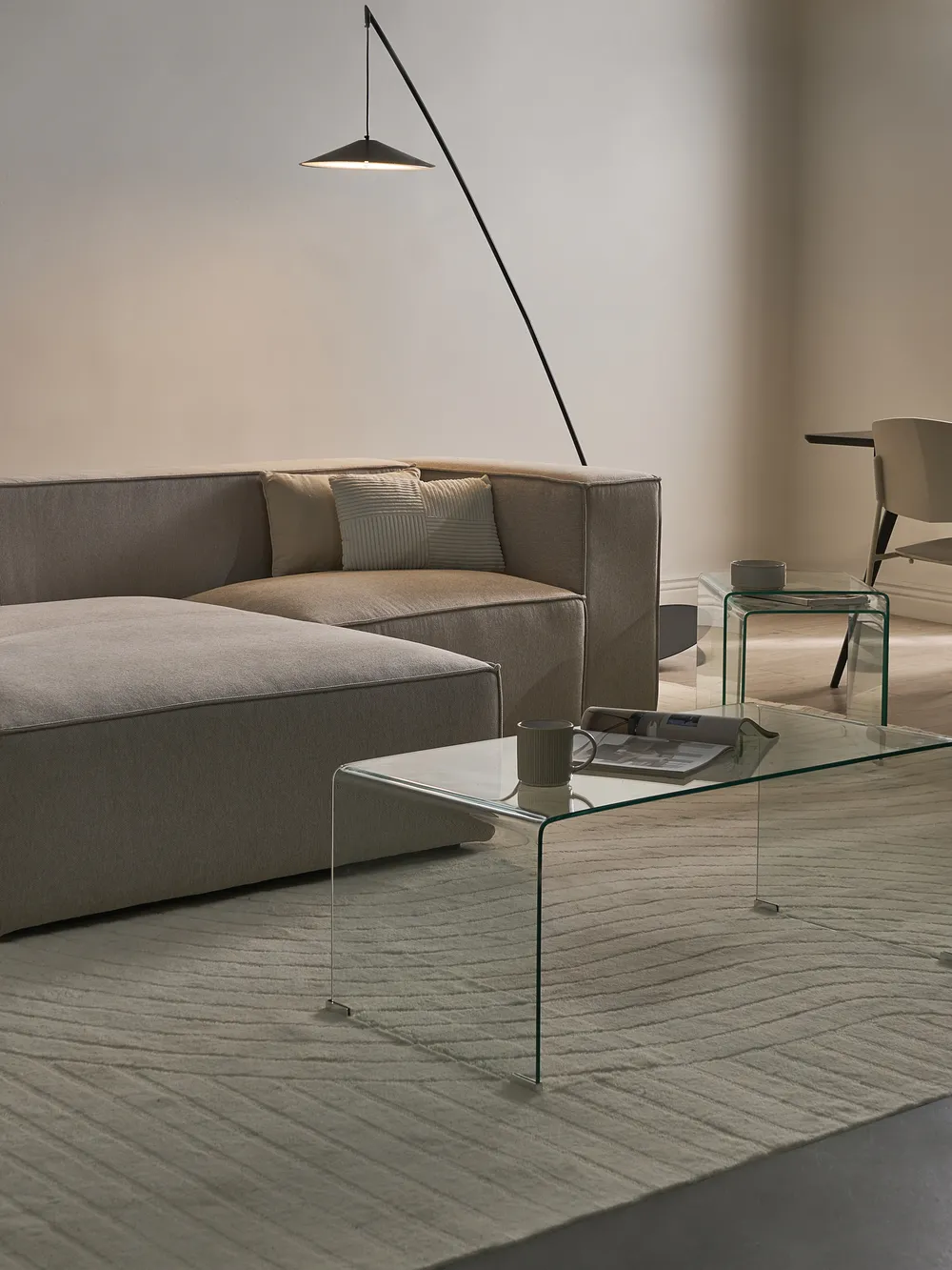 Ecksofa 2-Sitzer VERNON Stoff Hellbeige rechtsseitig_1063845