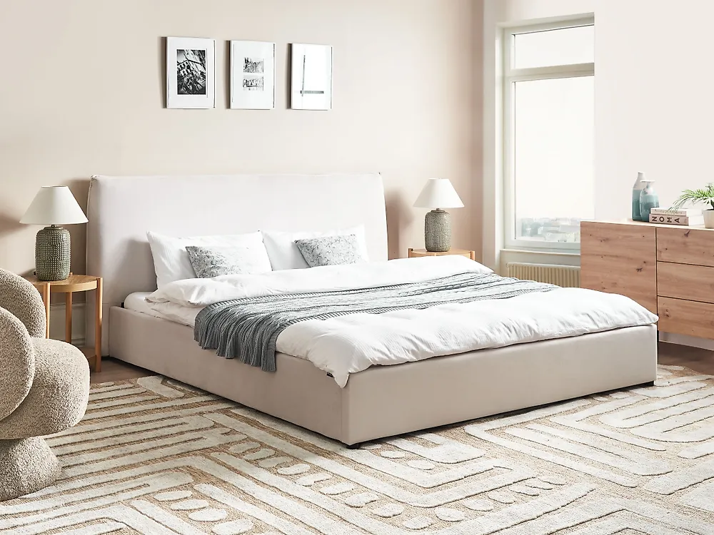 Bett mit Lattenrost Samtstoff LAVAUR 180 x 200 cm Cremeweiß_1184643