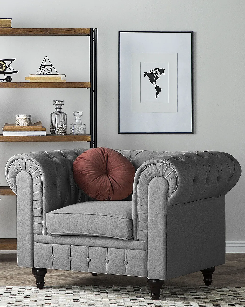 Armchair CHESTERFIELD Fabric Light Grey_1151216