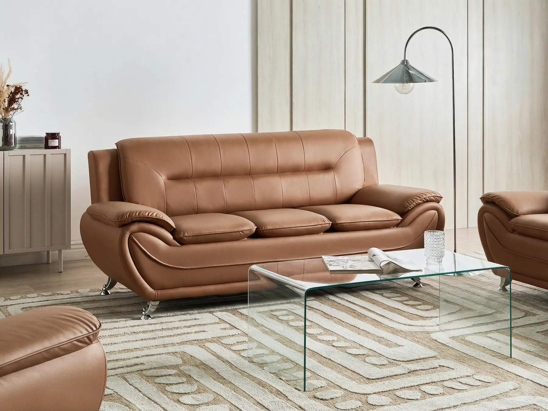 Sofa 3-Sitzer LEIRA Kunstleder Goldbraun_1058344