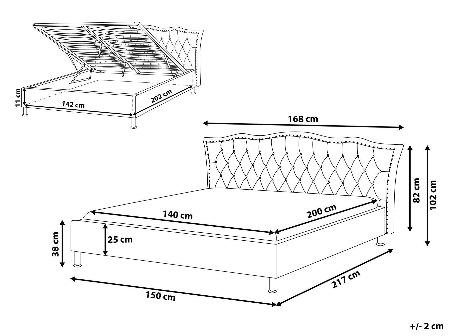 Bett mit Stauraum METZ Samtstoff Dunkelgrau 140 x 200 cm_779242