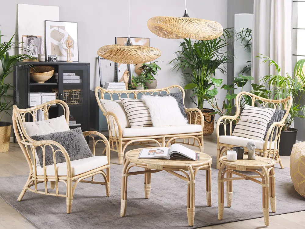 Lounge Set mit Tisch 4-Sitzer BRINDISI Rattan Naturfarben_796580