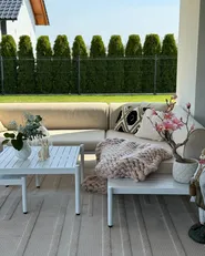 Garten Ecksofa mit Tisch 5-Sitzer RASIGLIA Metall Beige linksseitig_983401