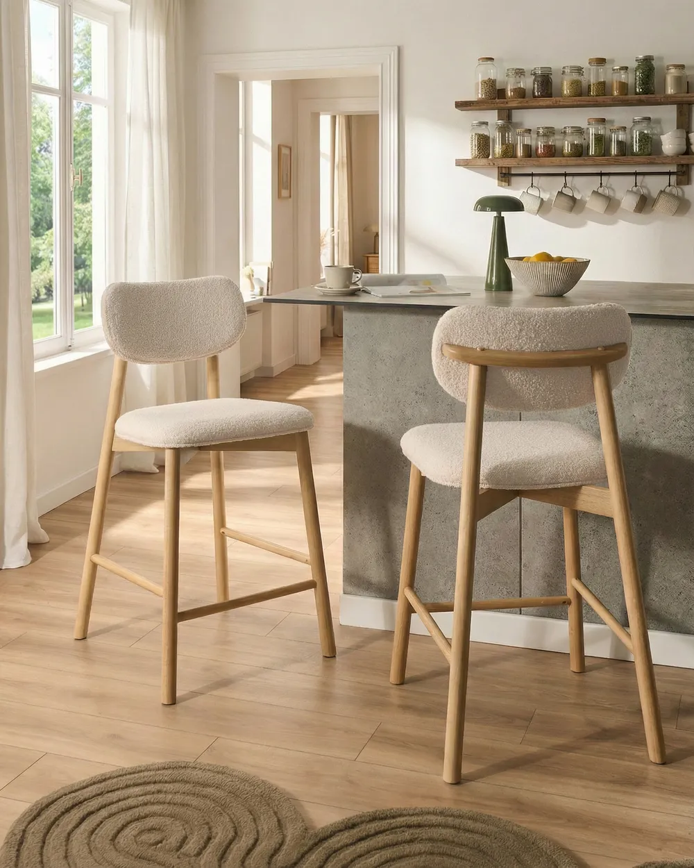 Set of 2 Bar Chairs MILLS Boucle Light Brown/ Beige_1074423
