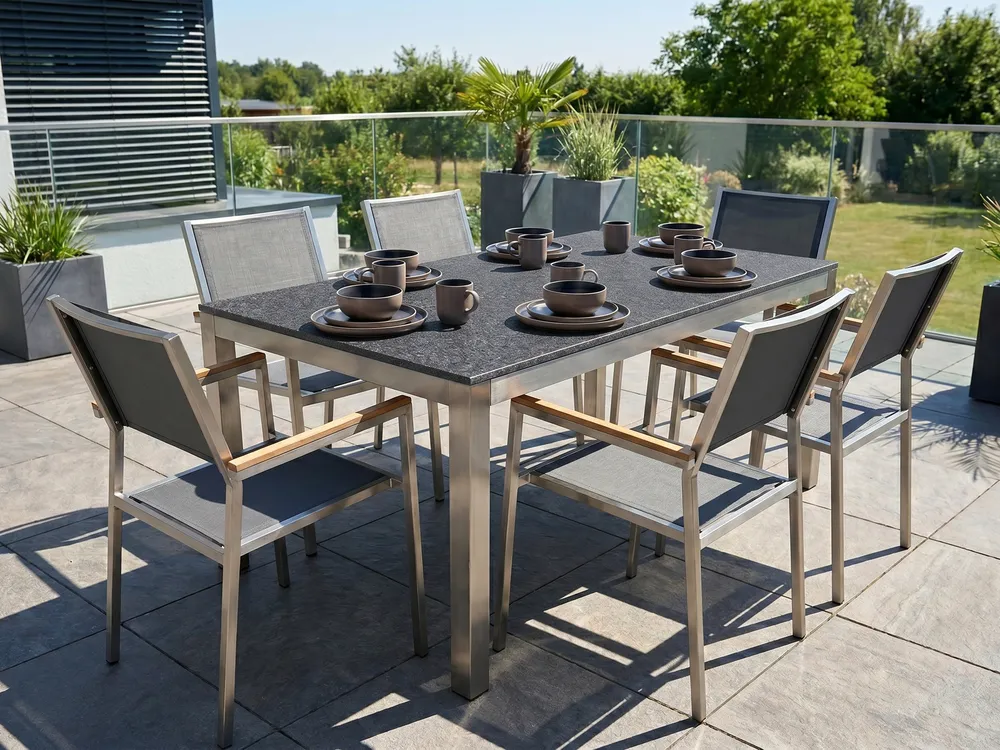 Gartenmöbel Set 6-Sitzer GROSSETO Granit geflammt Schwarz / Grau