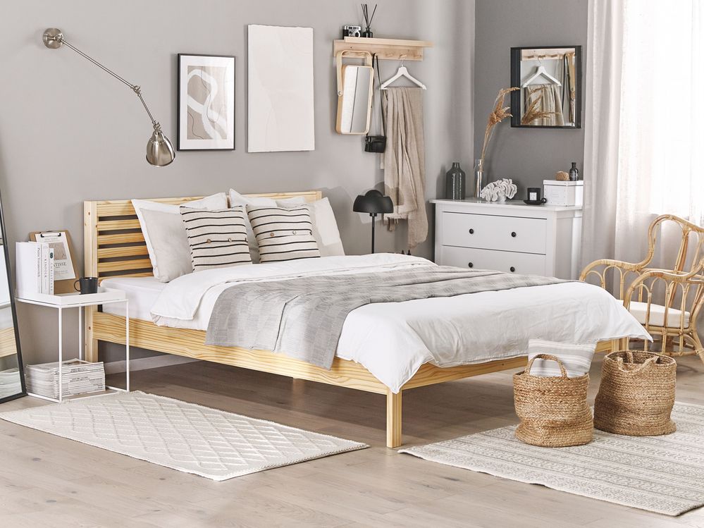 Bed Pine Wood CARNAC 180 x 200 cm (EU Super King) Light Brown