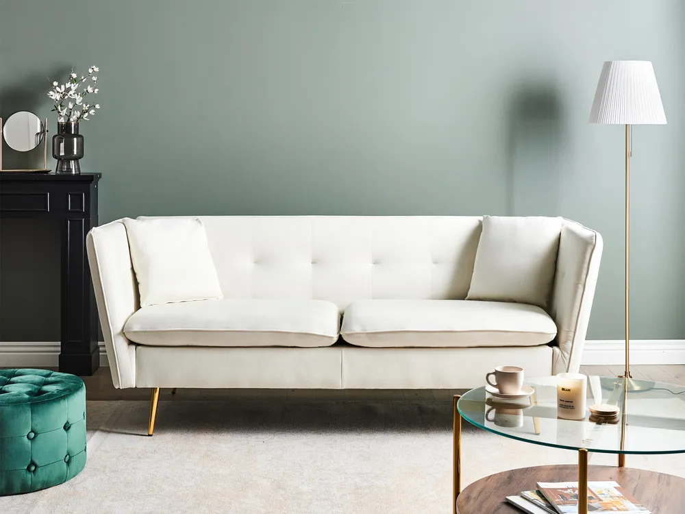 Sofa 3-Sitzer FREDERICA Samtstoff Cremeweiß