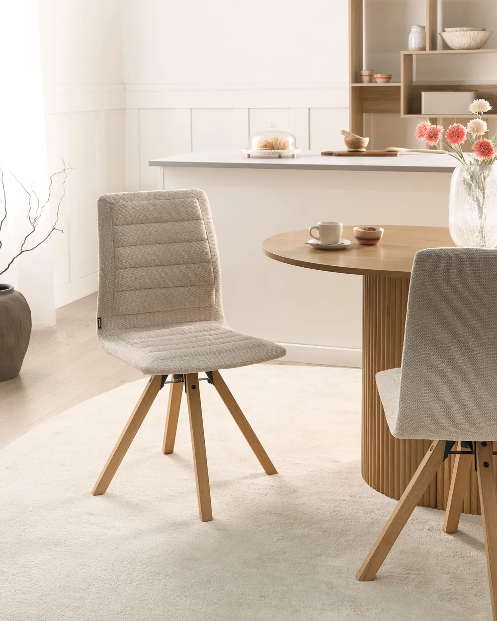 Esszimmerstuhl 2er Set drehbar ROX Stoff Hellbeige