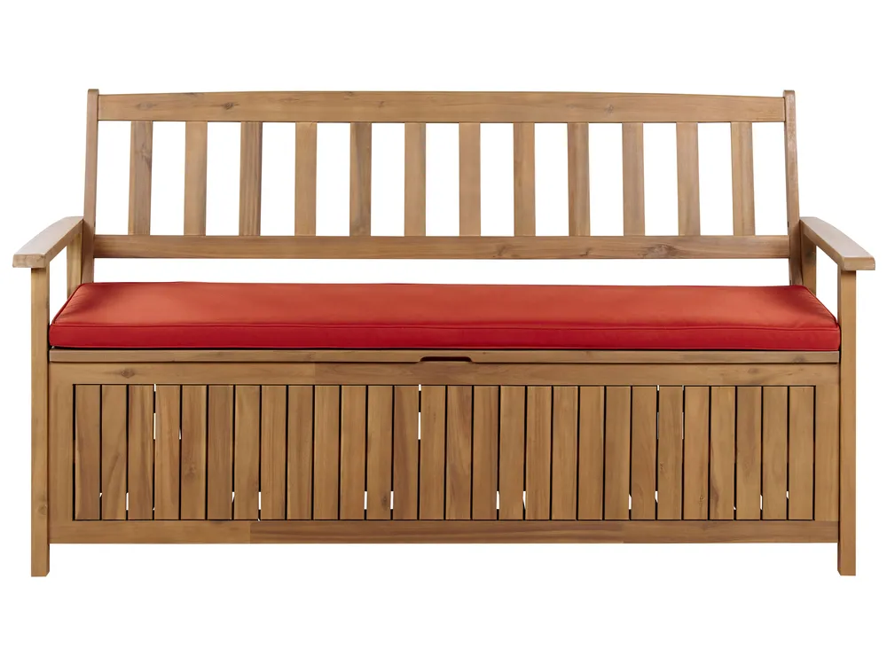 Gartenbank mit Auflage SOVANA 160 cm mit Stauraum Akazienholz Rot