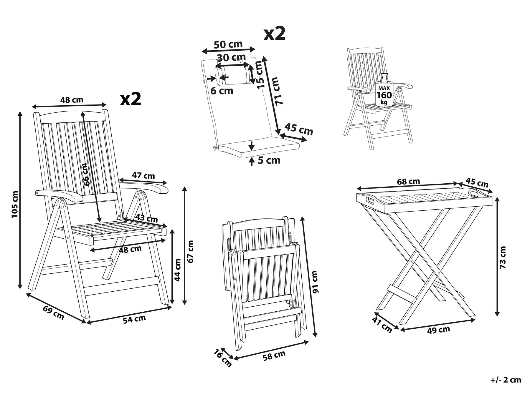 Bistro Set AMANTEA PREMIUM Akazienholz Cremeweiß_1066322