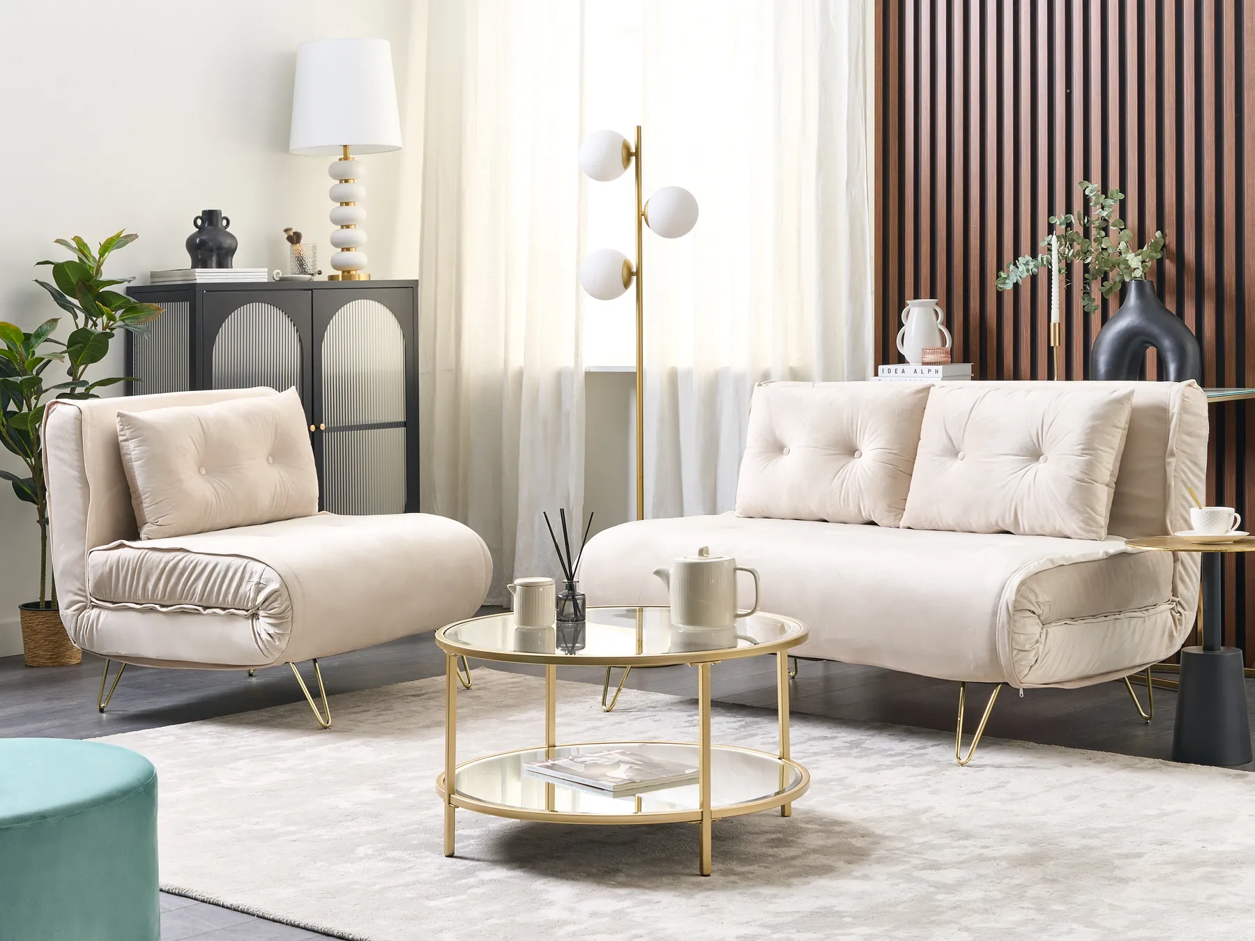 Sofa Set 3-Sitzer VESTFOLD Samtstoff Beige_851608