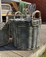 Blumenkorb 3er Set NIKITI 29/35/40 cm Polyrattan Taupe_962933