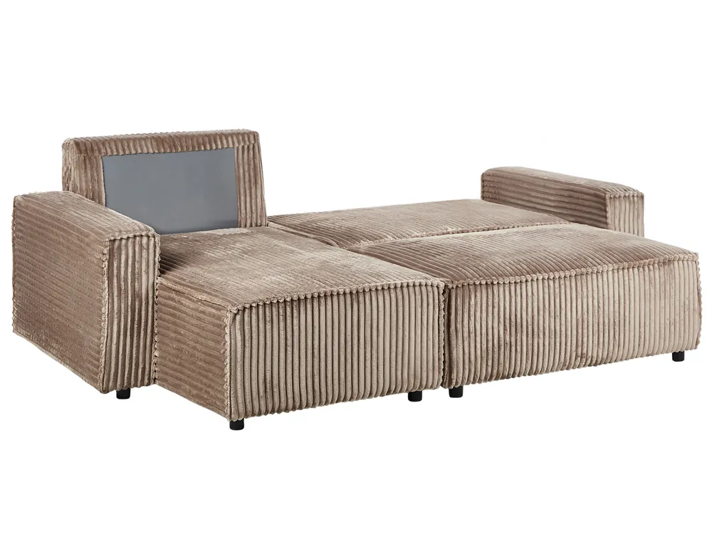 Corner Sofa Bed 3 Seater ABACKA with Storage Corduroy Light Brown Right Hand_960008