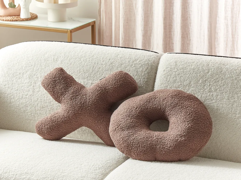 Dekokissen 2er Set HESPERIS Bouclé Braun Ohne Muster_1079674