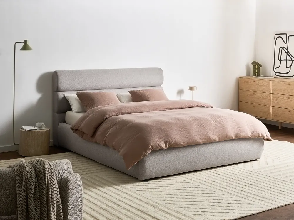 Bett mit Stauraum BONIFACIO Kunstleinen Grau 160 x 200 cm