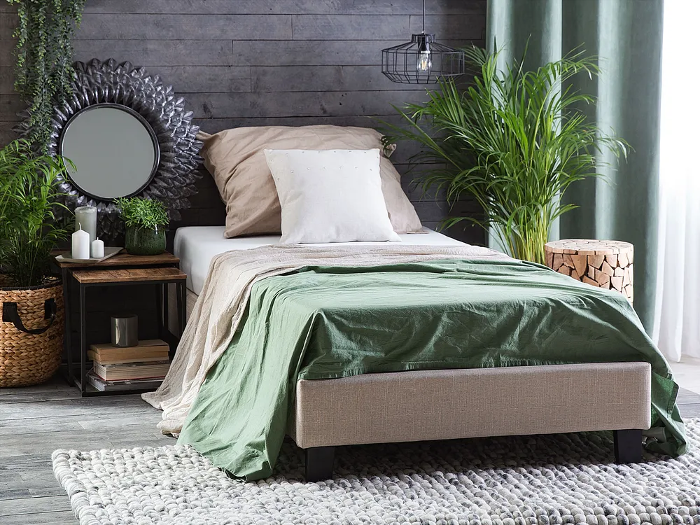 Bed without Headboard Fabric ROANNE 90 x 200 cm (EU Single) Beige_873046