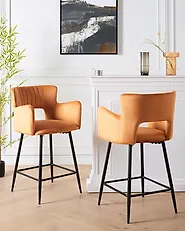 Set mit 2 Barstühlen SANILAC Samtstoff Orange_1172741
