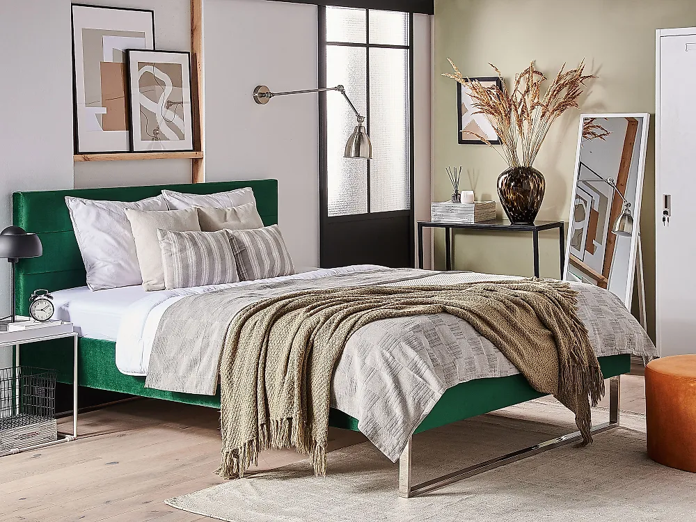 Bett mit Lattenrost Samtstoff BELLOU 180 x 200 cm Grün_1183074