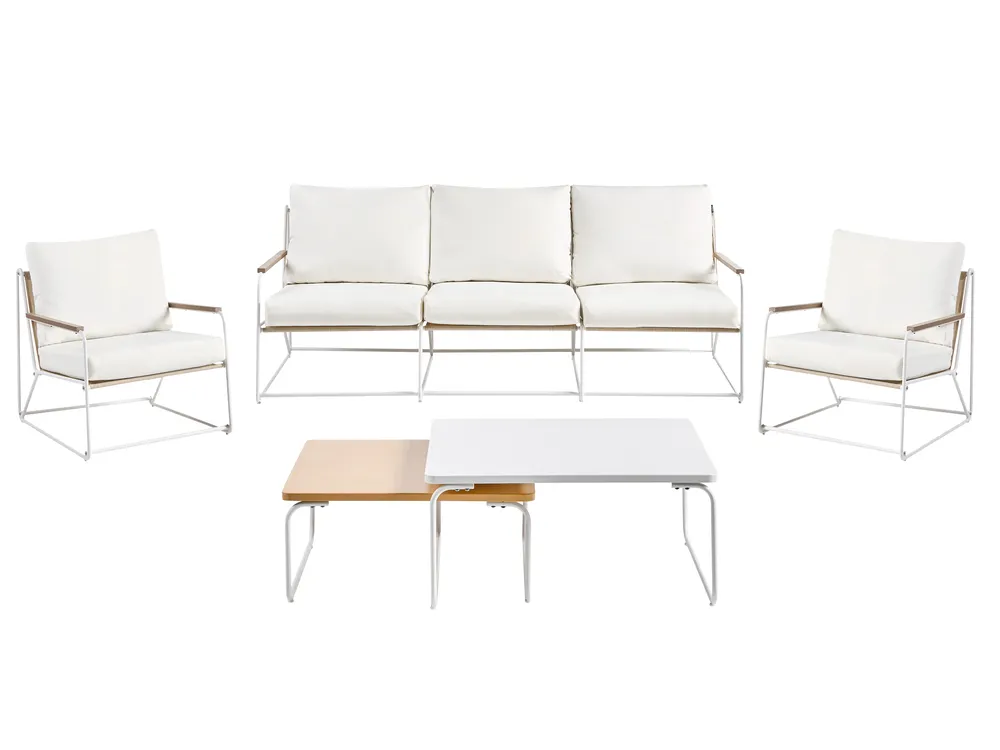 Gartensofa Set 5-Sitzer VENARIA mit Tischen Metall Beige / Weiß