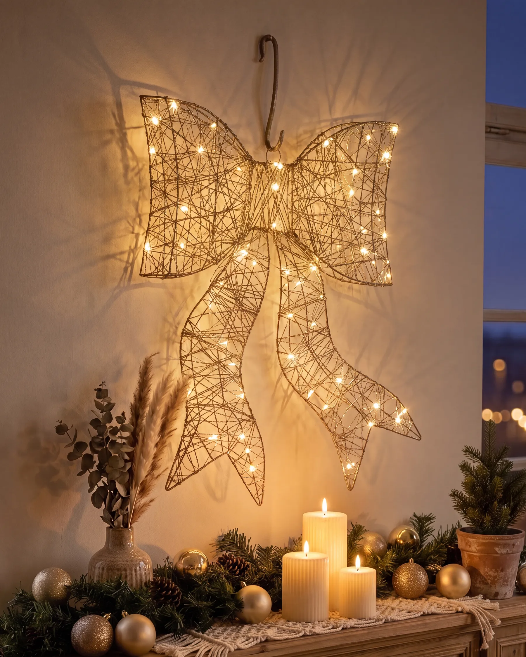 Weihnachtsdekoration LED FILSO 56 cm Schleife Gold_1015407