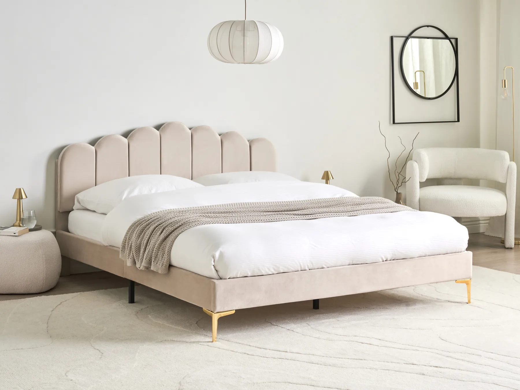 Bett mit Lattenrost Samtstoff SAUVIAN 160 x 200 cm Beige_1014411